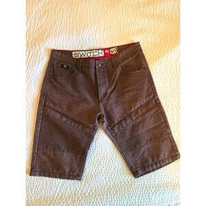 Switch Brown Denim Biker Shorts Men's Regular 5-Pocket Button Zip Logo